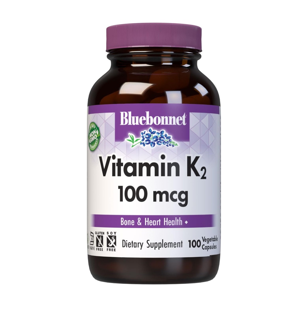 Bluebonnet Nutrition Vitamin K2 Supplement 100 mcg Daily Vit K2 MK7 Heart Health & Bone Vitamins for Women & Men* - Vegan, non-GMO, Dairy-Free, Gluten-Free Vit K - 100 plantaardige Capsules