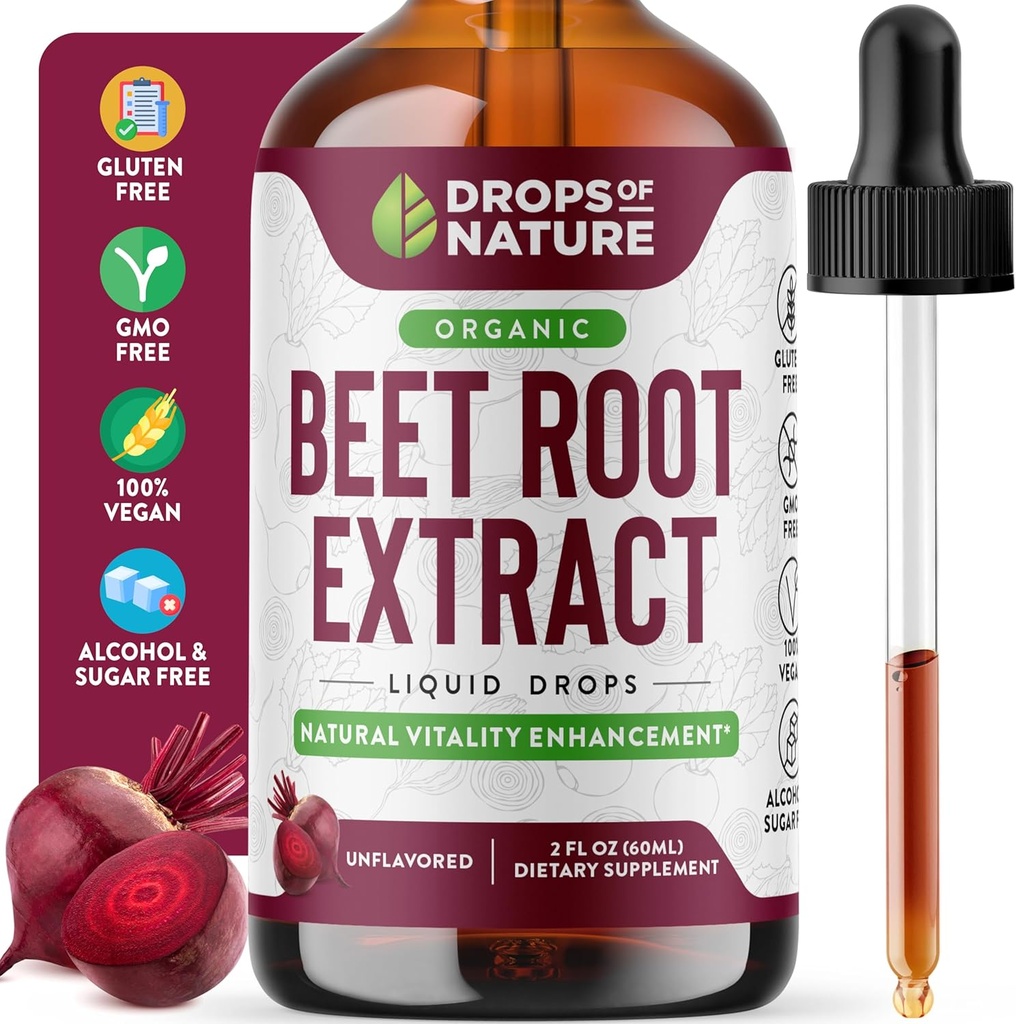 Beetwortel Liquid Supplement - Gemaakt met biologische bieten Extract - Veganistisch en puur - Hogere Potentie dan Gummies, kauwtabletten en capsules - Ondersteunt energie, vitaliteit en circulatie (Unflavored, 60ml)