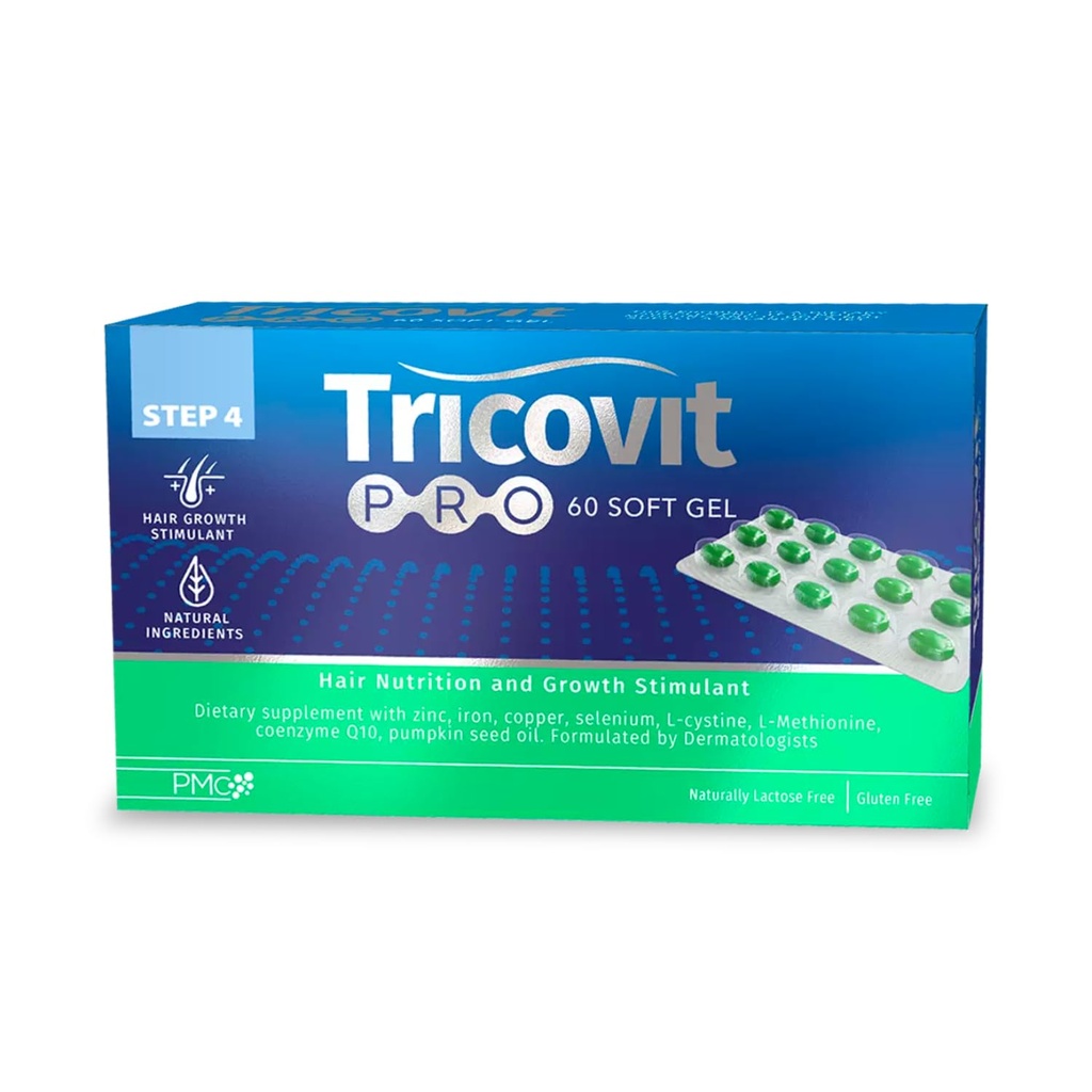 Tricovit Pro Hair Growth Supplement - Hair Loss Treatments for Women & Men Ontwikkeld door Dermatologen - Bevat DHT-blokkers, Aminozuren en Vitaminen om celregeneratie te bevorderen (60 Softgels)