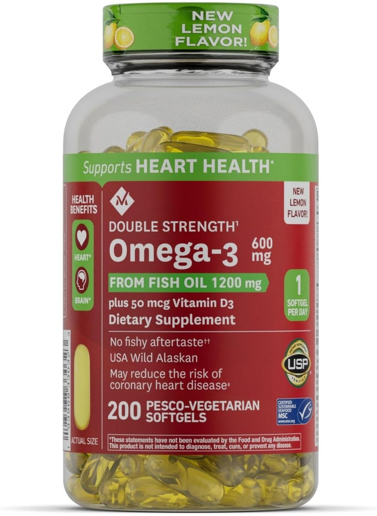 Mark 600mg Omega-3 van Fish Oil met 50 mcg vitamine D3 (200 telling)