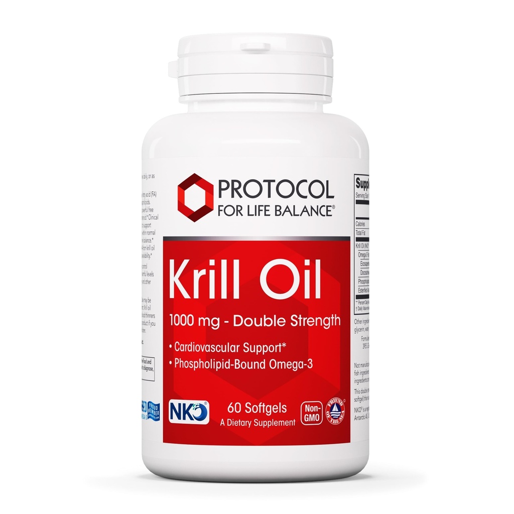 PROTOCOL VOOR LEVEN BALANS Krillolie 1000mg - Extra sterkte Krilloliesupplement - DHA & EPA - met astaxanthine - Ondersteuning hart, hersenen, gewrichten - niet GMO & Halal - 60 Softgels
