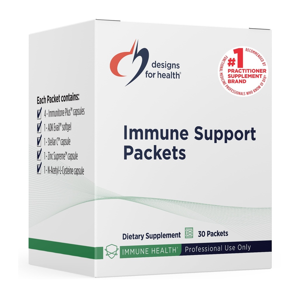 Designs for Health Immune Support Packets - One Month Supply Vitamine Packs with Immunitone Plus Mushroom Complex + Herbs, NAC, Vitamine D + K, Zink + Vitamine C (30 Packets)