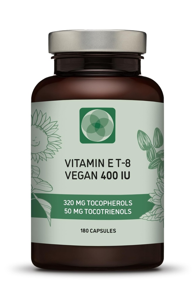 Vitamine E - Alle 8 Tocoferolen + Tocotrienolen 400 IE Vegan - Alpha Tocoferol/Tocotrienol + Beta Tocoferol/Tocotrienol + Gamma Tocoferol/Tocotrienol + Delta Tocoferol/Tocotrienol (180)