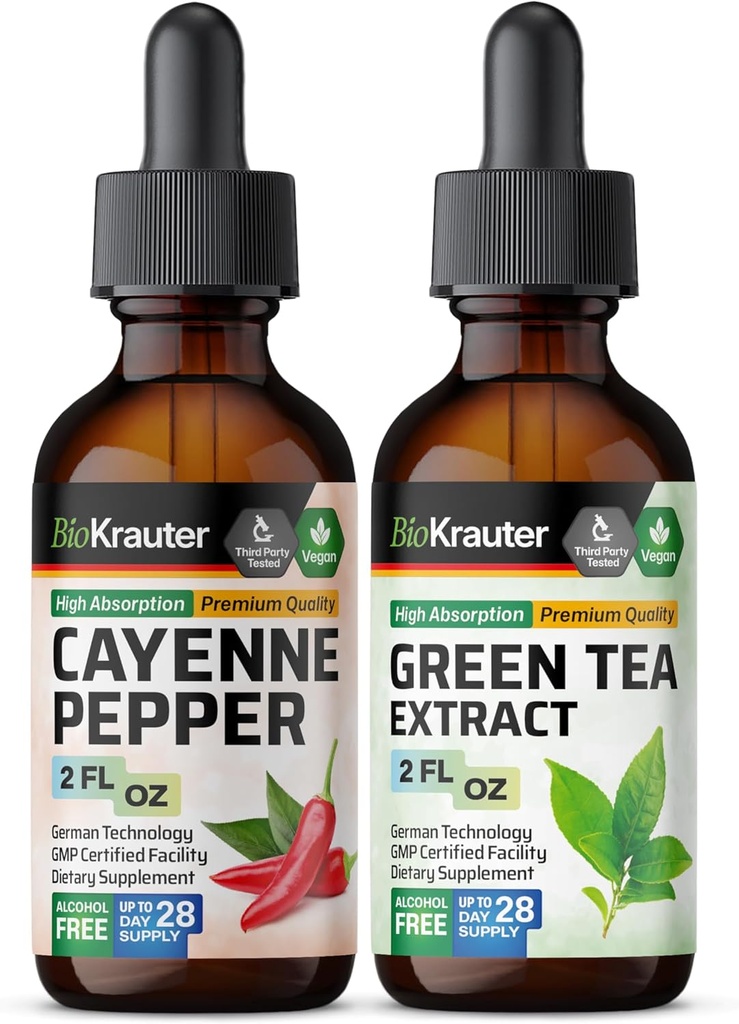 BIO KRAUTER Cayenne Tinctuur 2 Fl. Oz. & Green Tea Tinctuur 2 Fl. Oz.