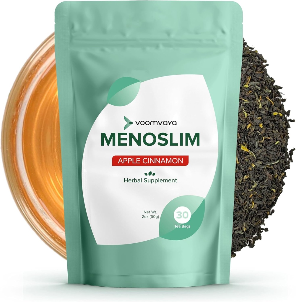 VoomVaya MenoSlim w/Black Cohosh for Menopauze - Hormone Balance Supplements for Women - Relief for Bloating, Hot Flashes, Fatigue, Meno-Belly - Apple Cinnamon - 30 Theezakken