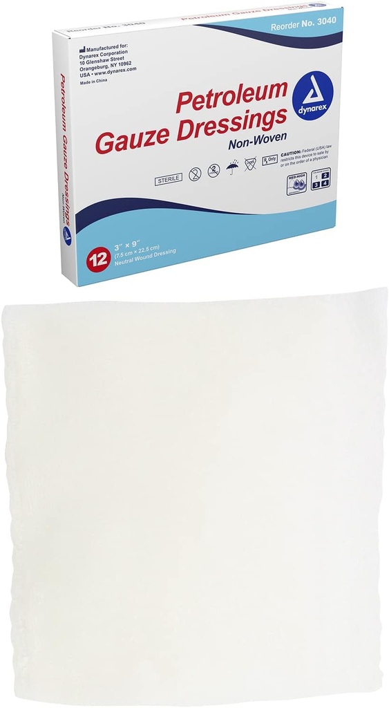 Dynarex Steriele Petroleum Non adhering Gauze Dressing voor Wonden, 12 Tellen