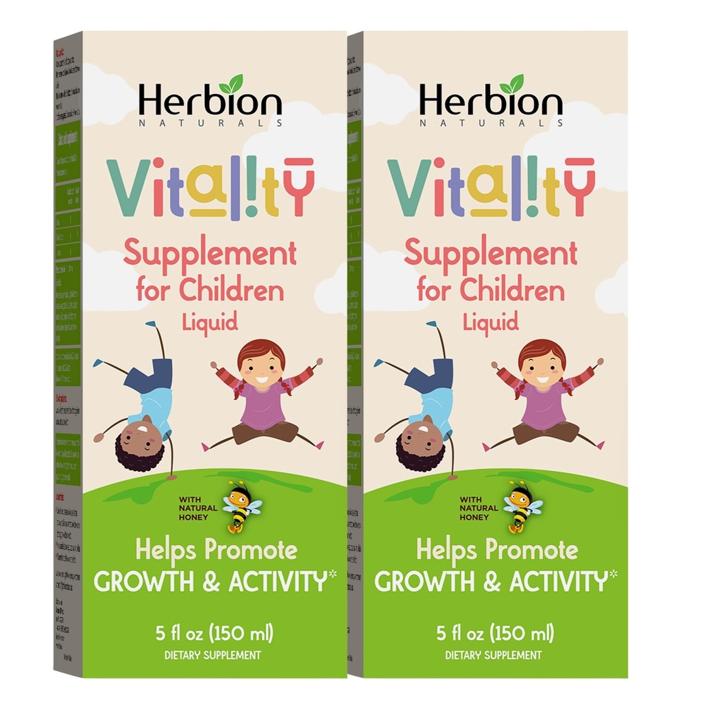 HERBION Naturals Vitality Supplement voor kinderen, bevordert groei en eetlust, verlicht vermoeidheid, verbetert de geestelijke en fysieke prestaties, voor kinderen 1 jaar & hierboven, 5 Fl Oz (pakket van 2)