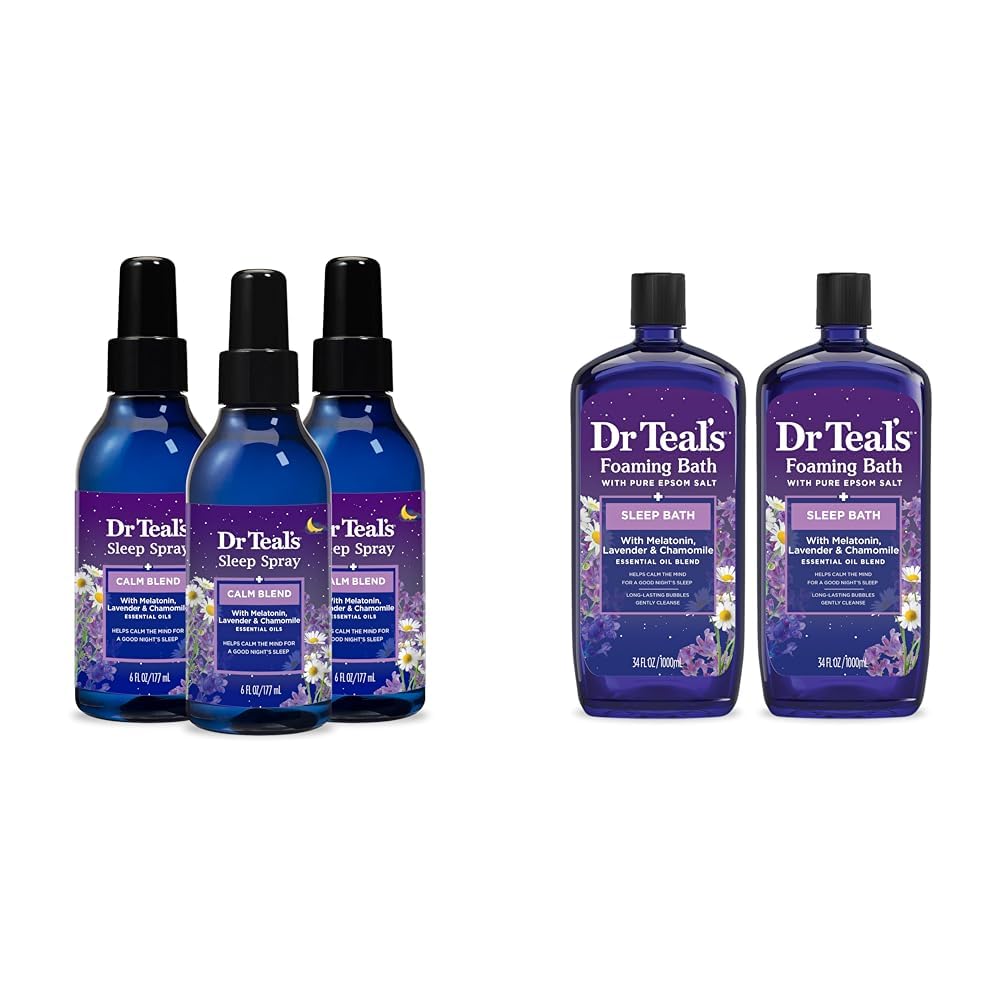 Dr Teal's Slaapspray met Melatonine & Essential Oil Blend, 6 fl Oz & Foaming Bath met Pure Epsom Salt, Slaap Blend met Melatonine, Lavender & Kamille Essential Oils, 34 fl oz