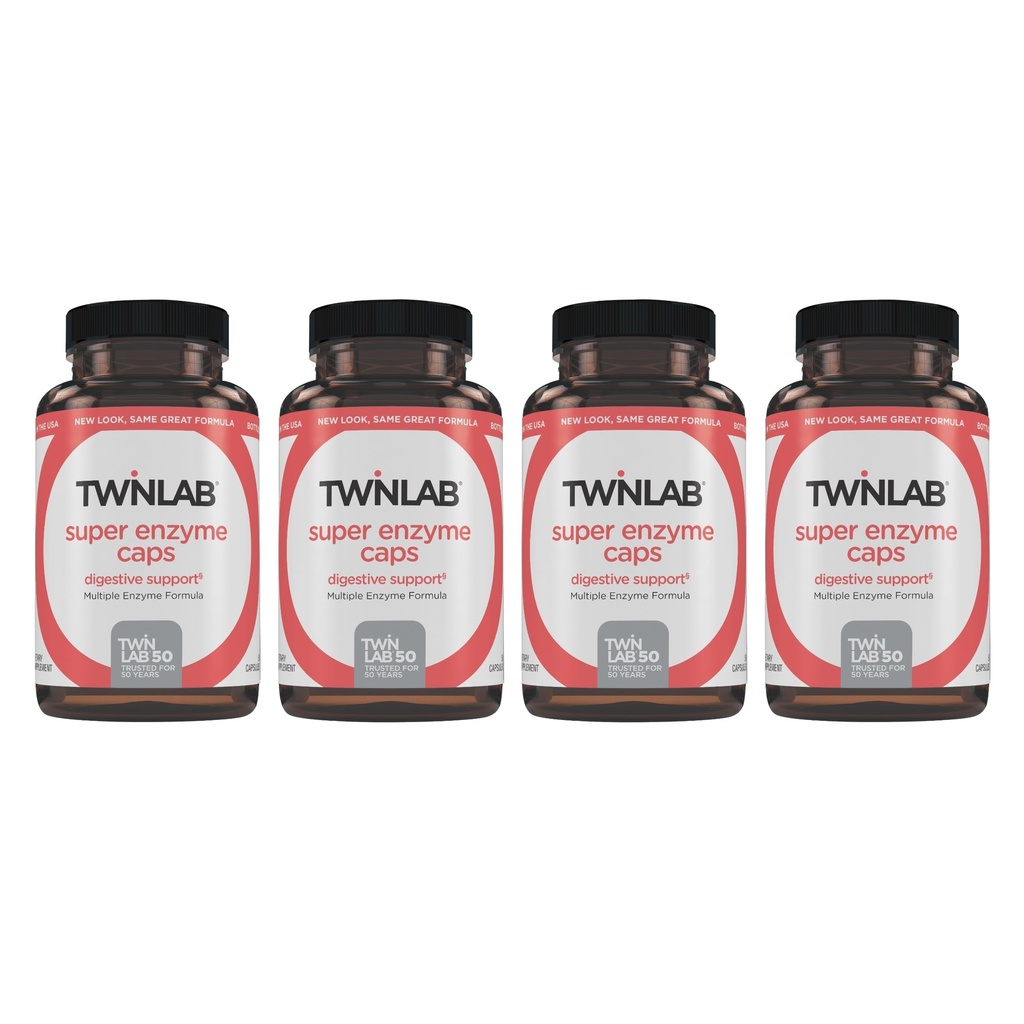Twinlab Super Enzyme Caps - Constipatiesupplement met digestieve enzymen - 50 capsules (verpakking van 4)