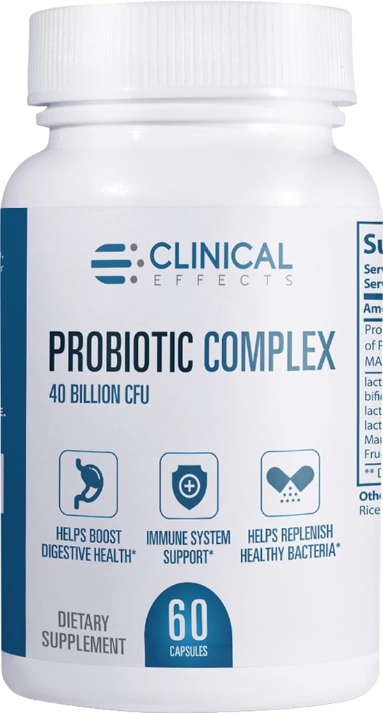 Clinical Effects Probiotic Complex - Gut Health Probiotics for Women and Men - 6 Key Organic Probiotic Strains to Support Digestion and Overall Health - 60 Veggie Probiotic Capsules - Made in The USA