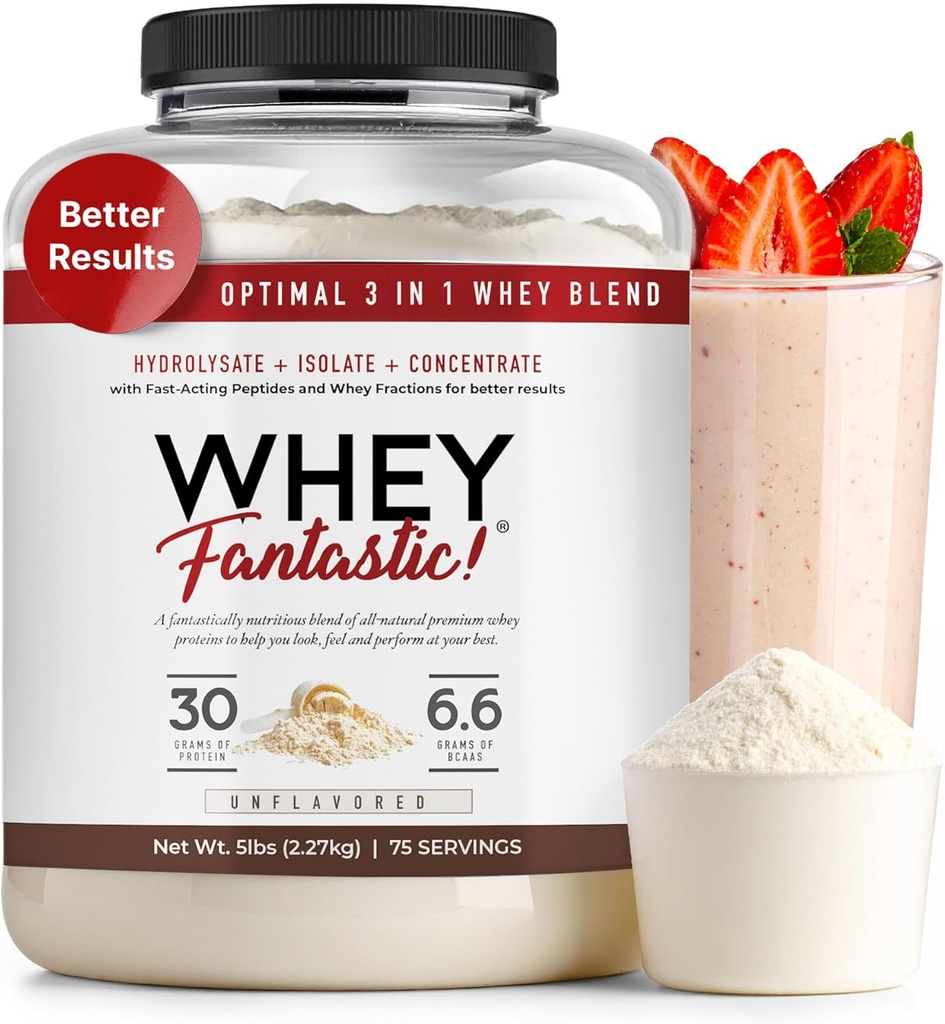 3-in-1 Wei Proteïne Poeder Onopge smaakt 5lb 30g Grass-Fed Proteïne van Whey Hydrolysaat, Isolaat en Concentraat per portie 
