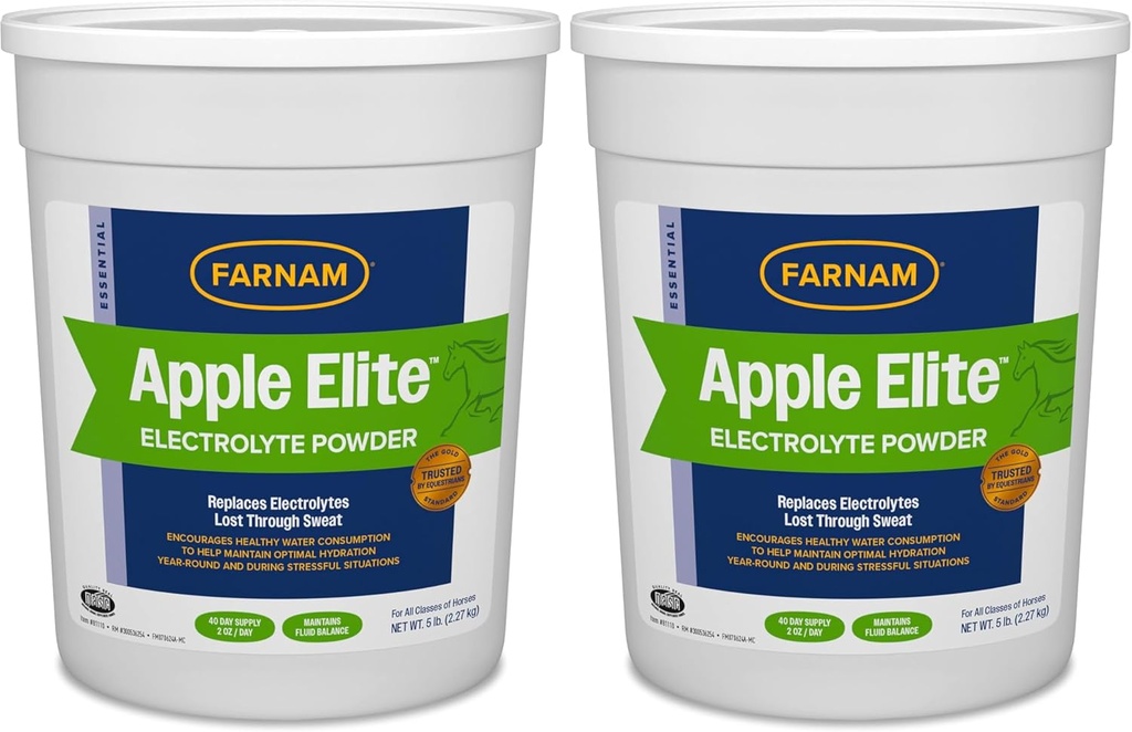 Farnam Apple Elite Horse Electrolyte Powder, Vervangt Mineralen Verloren in Sweat Tijdens de oefening, extreem weer en stressvolle omstandigheden, 5 lb., 40 dagen levering (pakket van 2)