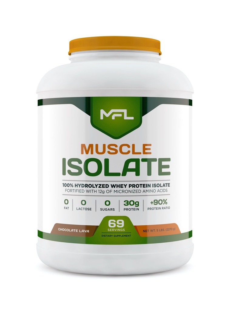 MFL 100% isolaateiwit l 30 g proteïne l 12 g aminozuren l Keto vriendelijk l lage kolven l 5 lbs. (Chocolate Lava)