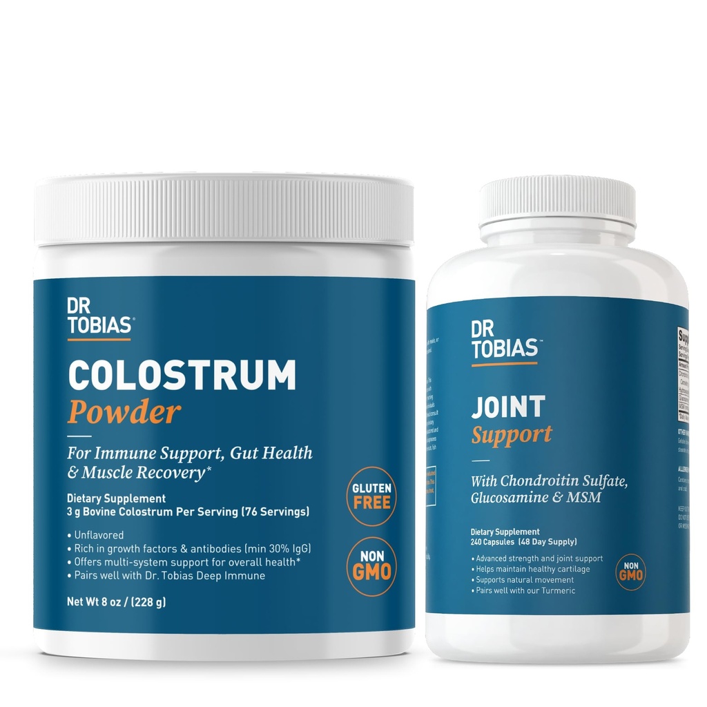 Dr. Tobias Joint Support Supplement en Colostrum Powder - Ondersteunt Joint Mobiliteit, Cartilage Health en Immuunfunctie - Non-GMO