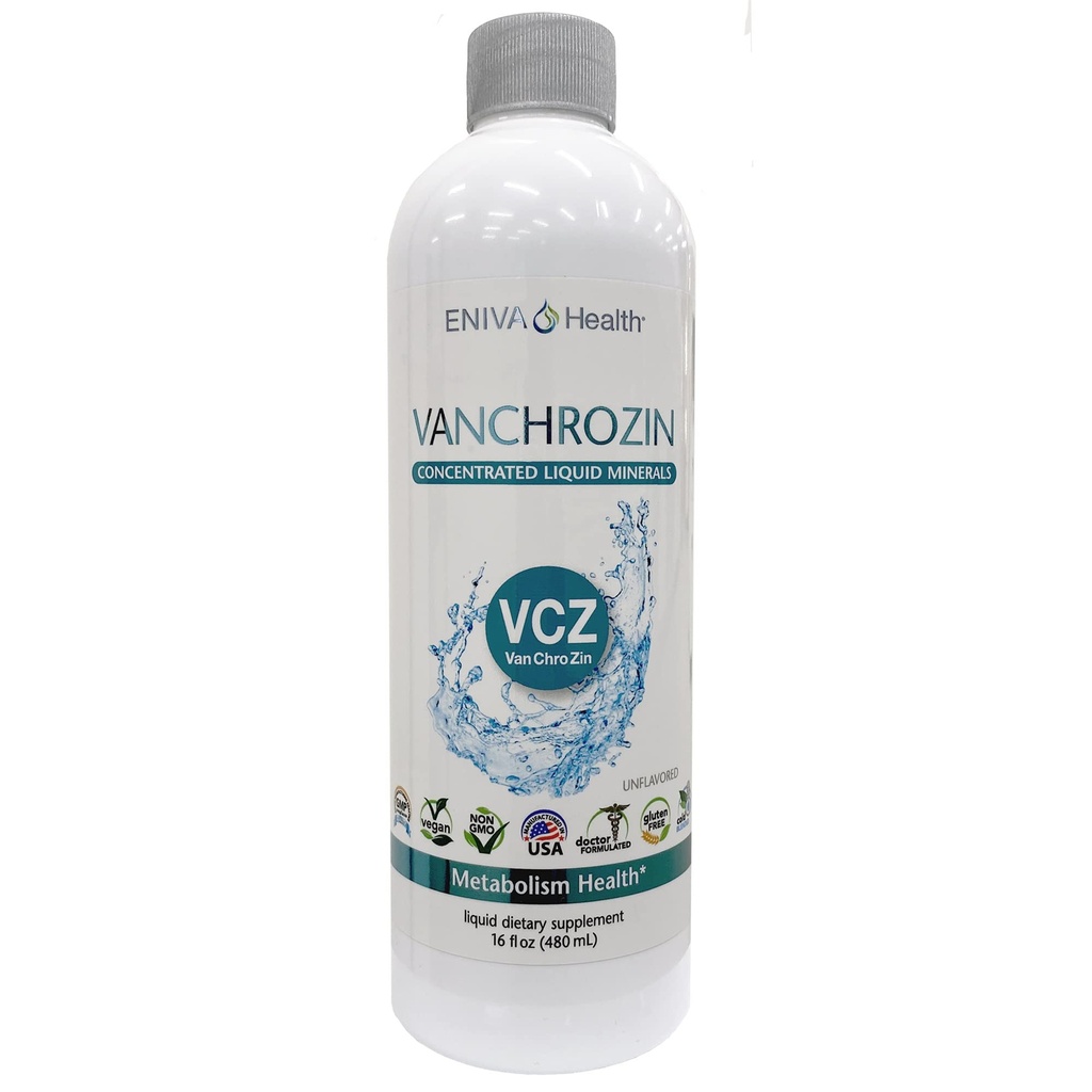 Eniva Health VANCHROZIN Liquid Ionic Minerals Supplement, Vanadium, Chromium & Zink, Diabetic Friendly, 16 Fl Oz, 96 Servers