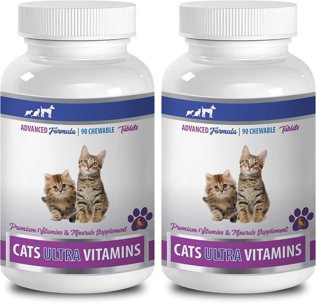 Wellness Treats voor Katten - Ultra Vitaminen voor Katten - Gezonde Mineralen en Vitaminen Formule - Kauwen - Calcium voor Katten - 2 Flessen (180 Treats)