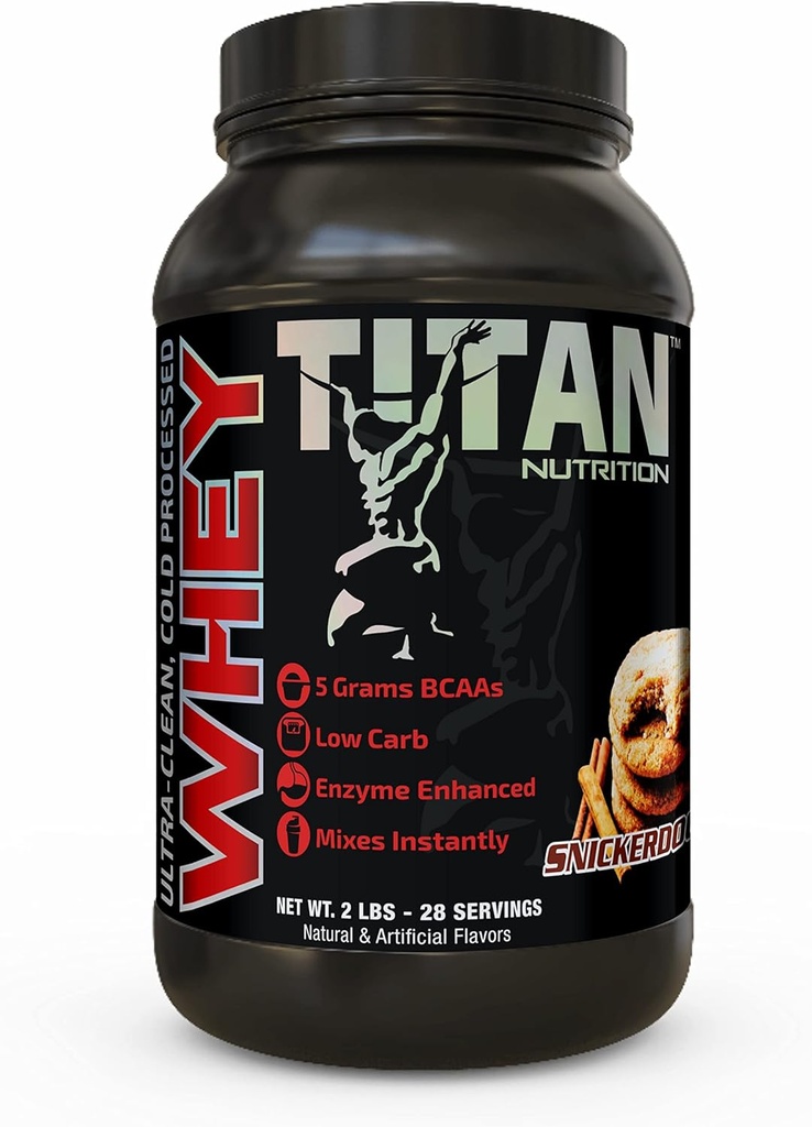 Titan Wei Proteïne Poeder - Premium, Fast-Absorbing Wei met 23 gram eiwit, BCAA's, & spijsverteringsenzymen per portie - Ondersteunt spiermassa en optimale spijsvertering - 2 pond, snickerdoodle
