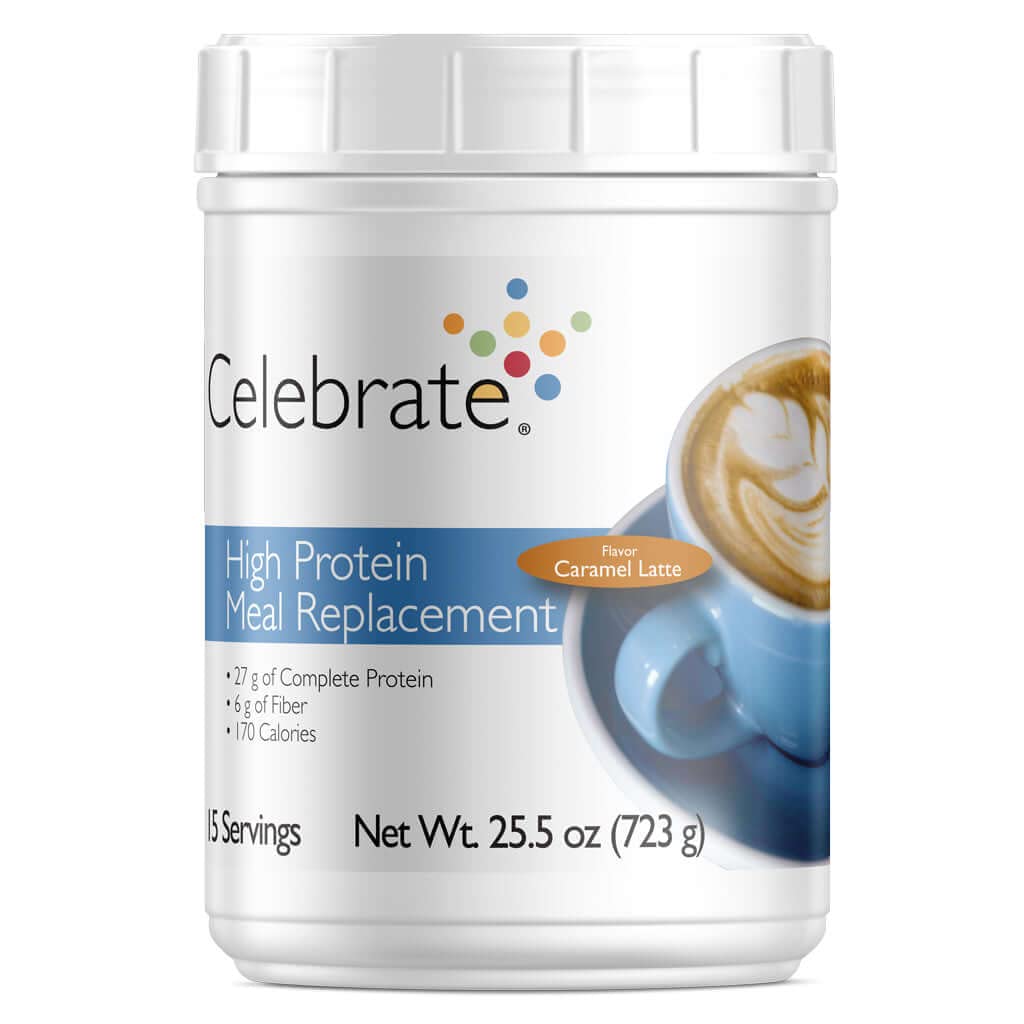 Vier vitamines High Protein Meal Replacement Shake, 27 g Proteïnepoeder, 6 g Fiber, Voor post-Bariatrische Chirurgie Patiënten, Caramel Latte, 15 porties