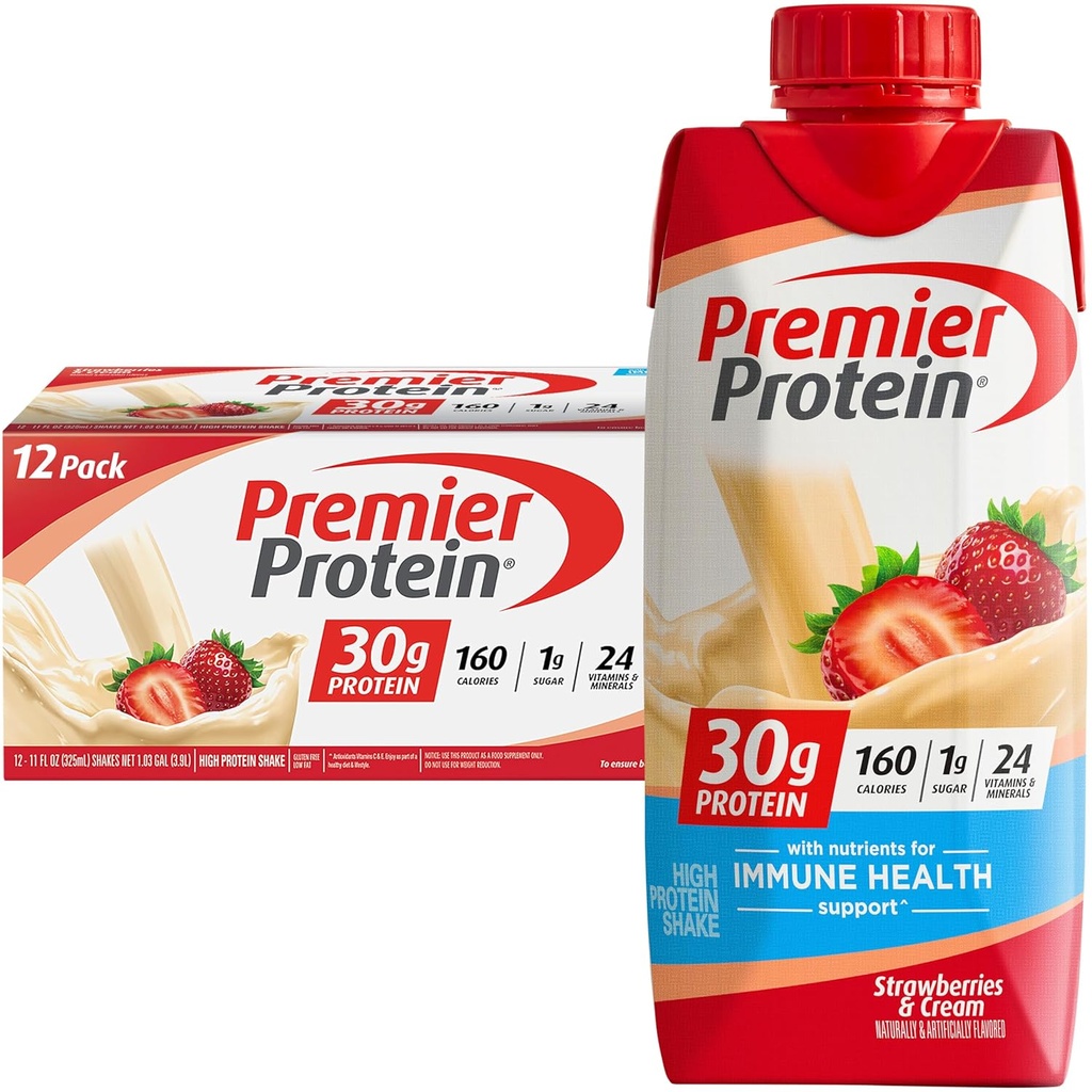 Premier Proteïne Shake, Aardbeien & Cream, 30g Proteïne, 11 fl oz, Verpakking van 12 (Verpakking mei Vary)