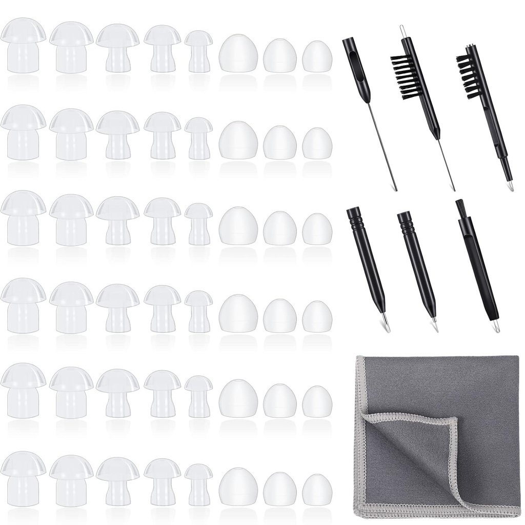 48 stuks gehoorhulp Tips gehoorhulp Domes Universele koepels voor oordopje Tip Vervanging, BTE geluidsversterker Accessoires en 7 stukken schoonmaakgereedschappen met fluweelzak
