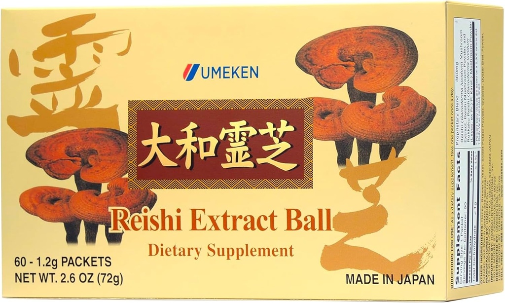Umeken Reishi Mushroom Extract Ballen, Geconcentreerde, Japanse Reishi Mushroom Supplement met Beta Glucan, Geconcentreerd in Bal Formaat, 2 Maand Levering, 60 Pakketten, Pack of 1