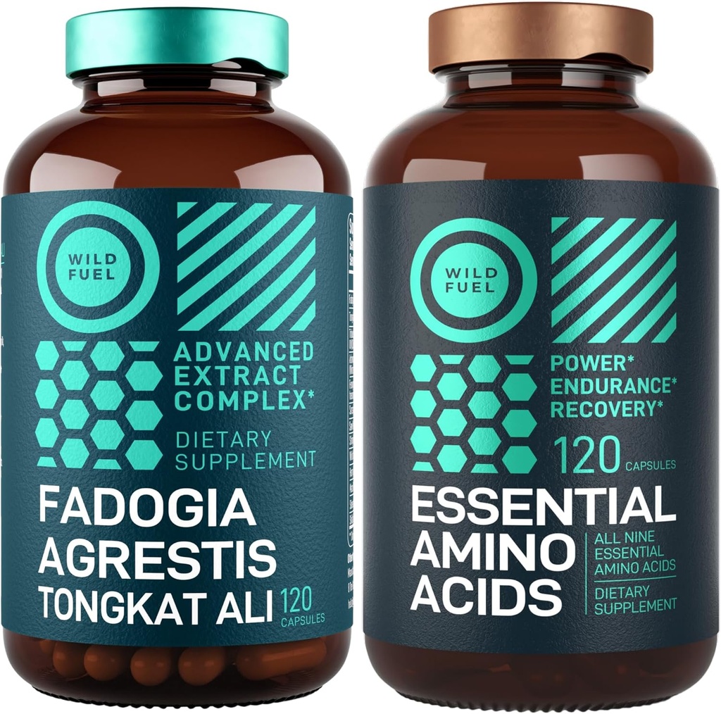 WILD FUEL Fadogia Tongkat Ali Supplement and Essential Amino Acids Muscle and Strength Support Bundle