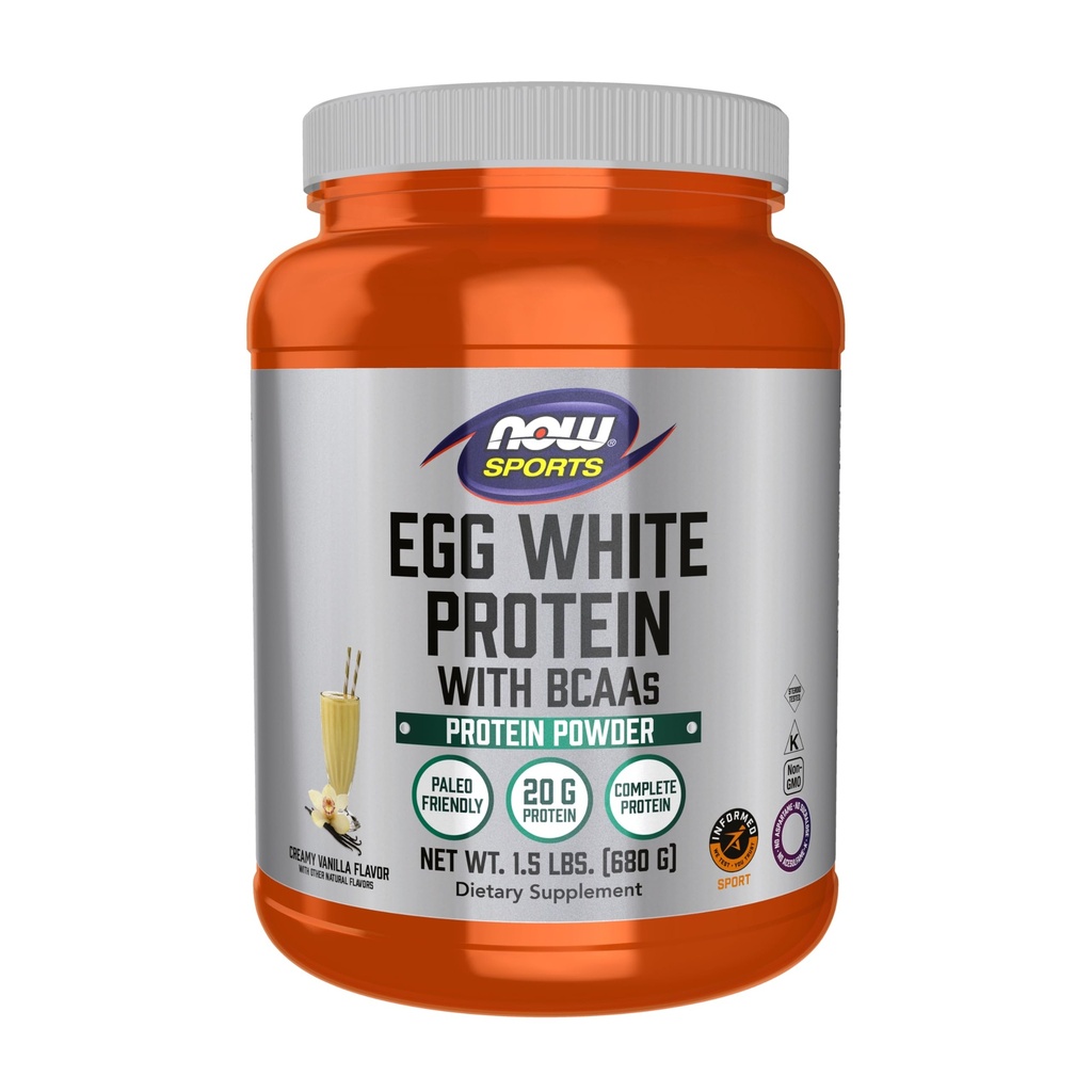 NOW Sportvoeding, Egg White Protein, 20 G met BCAA's, Romig Vanillepoeder, 1,5 pond