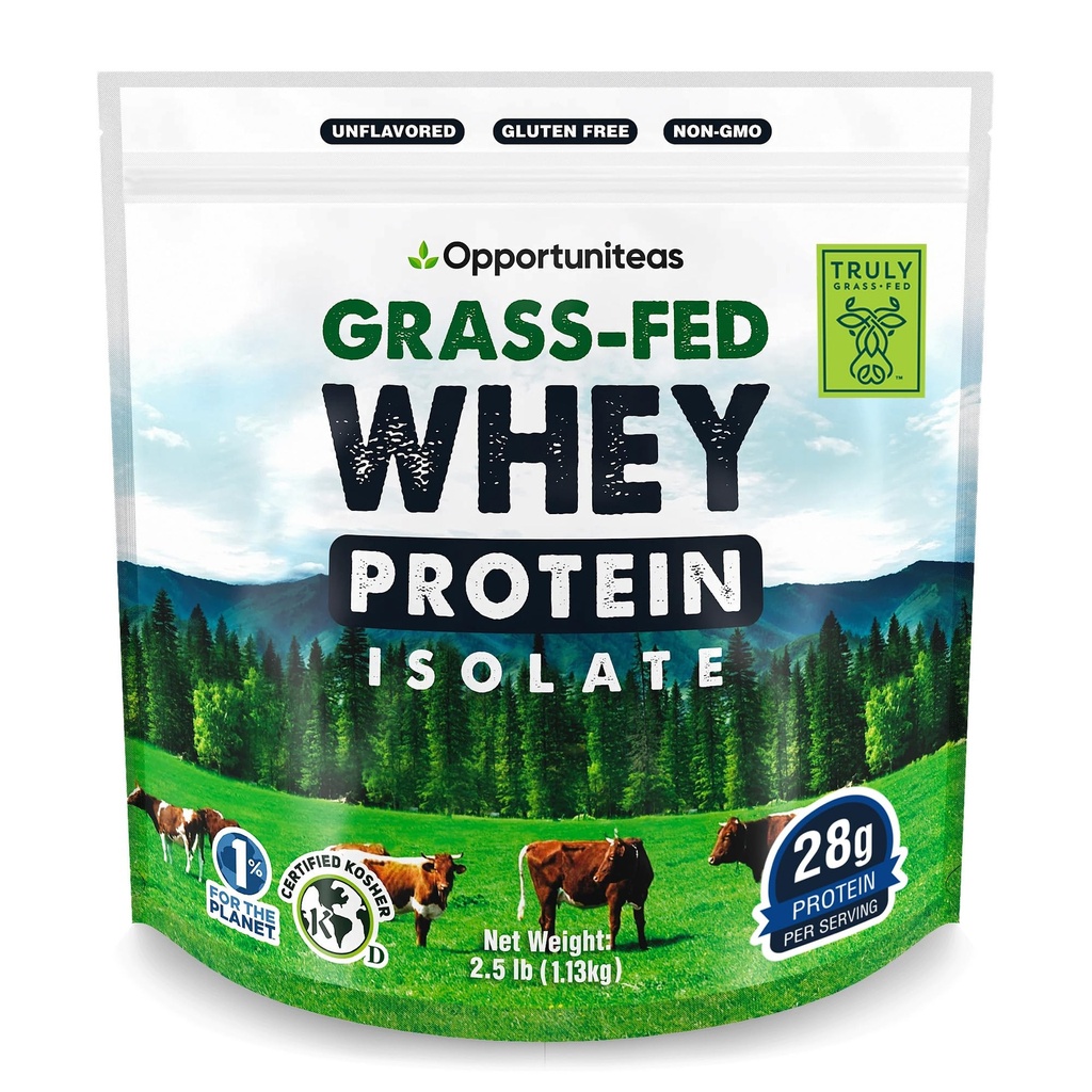 Opportuniteas Grass Fed Wei Isolaat Proteïne Poeder - Unflavored 28g Proteïne Poeder zonder kunstmatige zoetstoffen, Hormone-vrije koeien, Niet GGO - 2.5lb