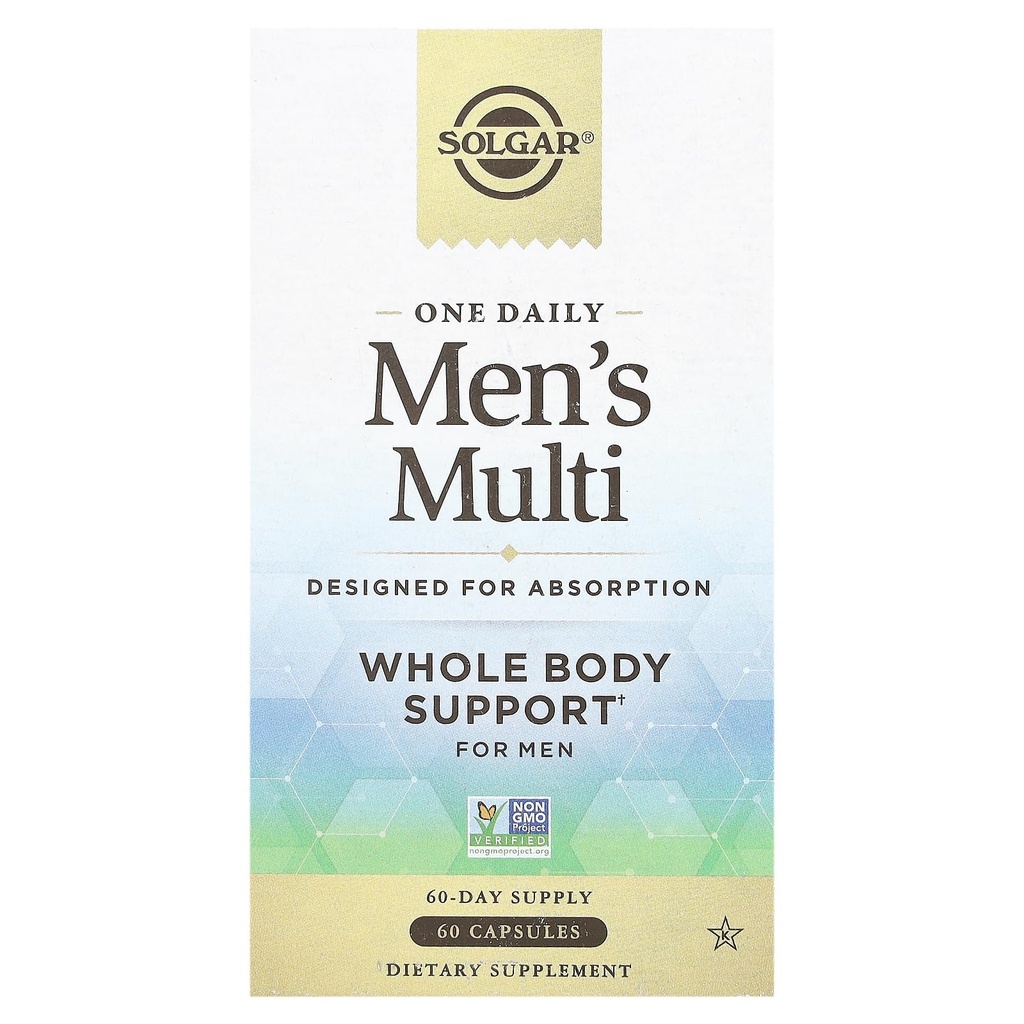 Solgar One Dagelijkse Mannen Multivitamine Hele Body Support Supplement, Zeer Absorbeerbare Vertraagde Release Een Dagelijkse Multi Vitamine Capsules voor Mannen - Immune Heart Energy Stress & Muscle Health, 60 Servingen
