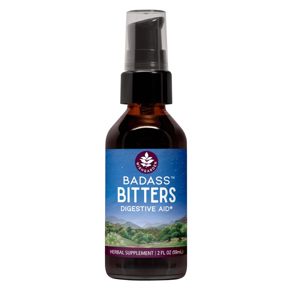 WishGarden Herbs Badass Bitters, Organic Digestive Bitters, Gentian Root & Fenugreek, Herbal Formula for Bloating & Digestion, Swedish Bitters Liquid Spray, Gluten-Free, Vegan, 2oz
