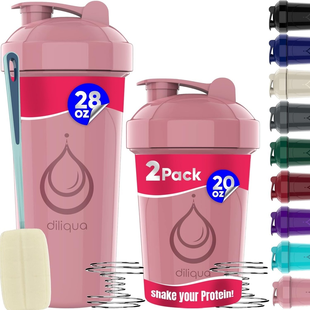 2 PACK, 28 oz & 20 oz Shaker Flessen met krachtige draad Whisks voor eiwitmixen Leakproof Blender Shaker Bottle Pack 