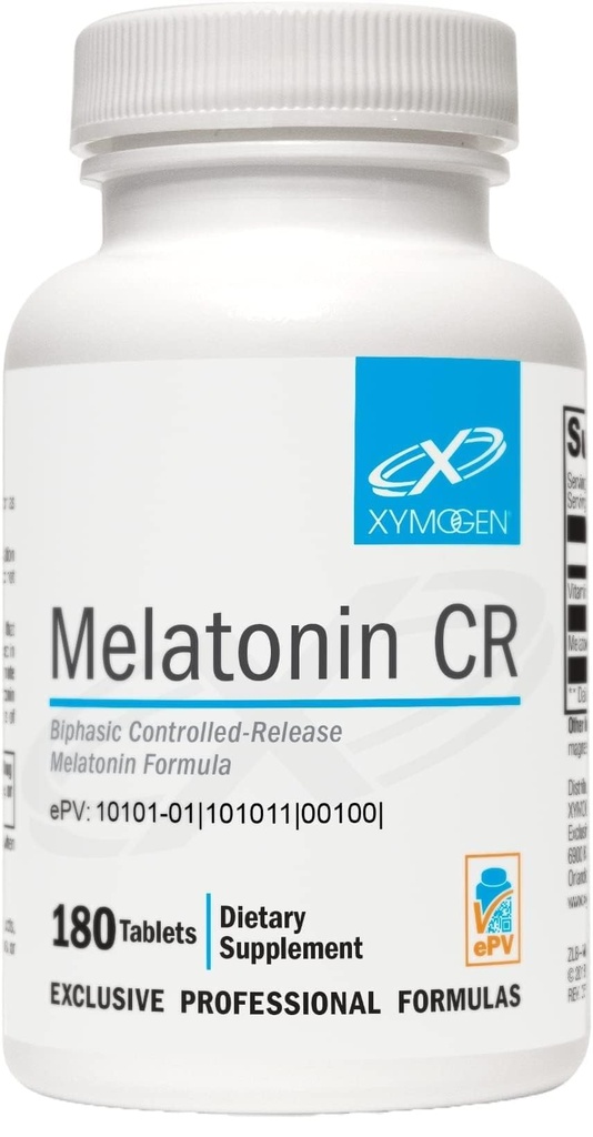 XYMOGEN Melatonine CR - Time Release Melatonine 5mg Supplement met vitamine B6 - Nighttime + Immuun Ondersteuning - Bifasische Levering Releases Snel dan Steadily (180 Uitgebreide Release Tablets)