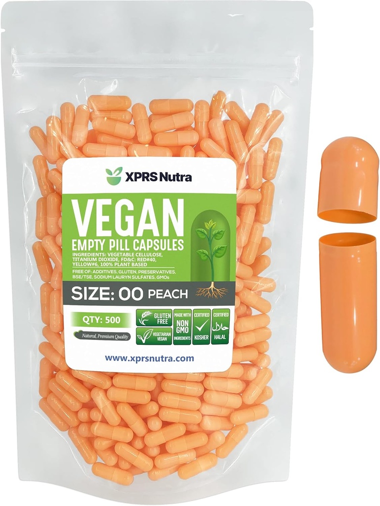 XPRS Nutra Maat 00 Lege Capsules - 500 Graaf Lege Vegan Capsules - Vegetarische Lege Pillen - DIY Plantaardige Capsule Filling- Veggie Pill Caps (Peach)