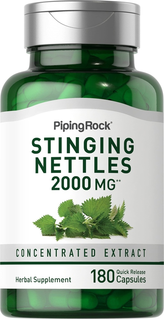 Piping Rock Stingling Nettle Capsules 2000 mg 180 Pills Onbewerkte Leaf Extract Niet-GMO en Glutenvrij Kruidensupplement