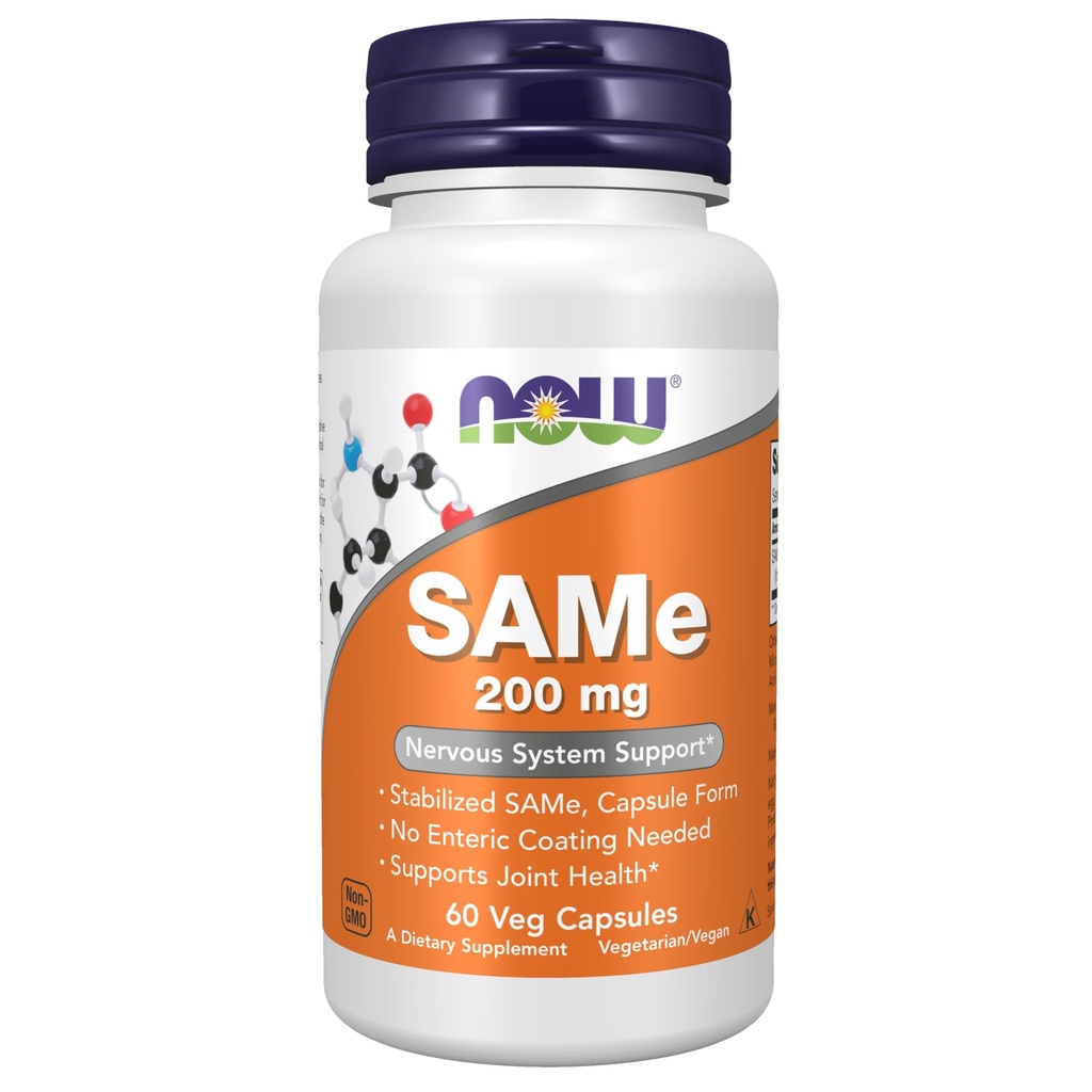 NOW Foods Supplements, SAMe (S-Adenosyl-L-Methionine) 200 mg, Zenuwstelselondersteuning*, 60 Veg Capsules