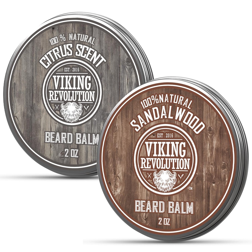 Viking Revolutie Citrus en Sandalwood Baard Balsem - Boter met Argan Olie, Softener Met Jojoba Olie, Moisturizer Met Bijenwas - Wax voor mannen met Mango Boter (2oz, 2 Pack)