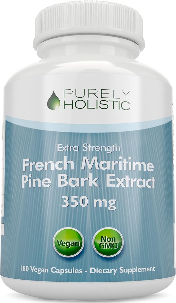 Puur Holistisch Pine Bark Extract 350mg 180 Vegan Capsules 95% Proanthocyanidines - French Maritime Pine Bark Extract - Niet GGO & Pesticide Free Antioxidant Supplement