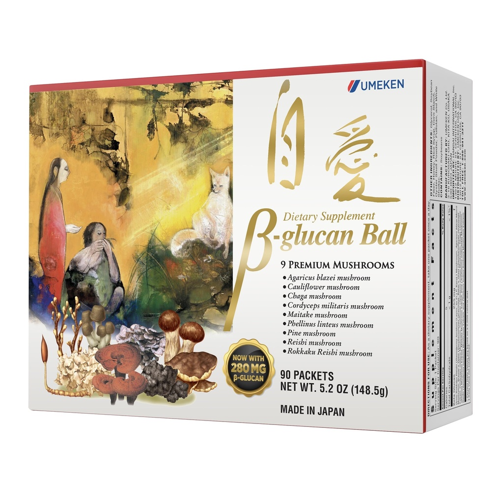 Umeken Beta Glucan, Immune Boost, Mushroom Extract, Dieetsupplement, Blend van 9 Premium Paddestoel Extract Pakjes, Makkelijk te nemen Beta Glucon Supplementen, 3 Maanden Levering, 90 Telbox, Verpakking van 1