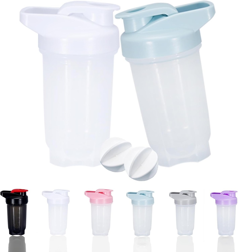 Shaker Bottle Protein Shakes Cup en 10-Ounce/300ML Shaker-Buttle met Whisk Balls, Protein Shakers Bottles Set, Non-BPA plastic (White+Blue(2PCS))