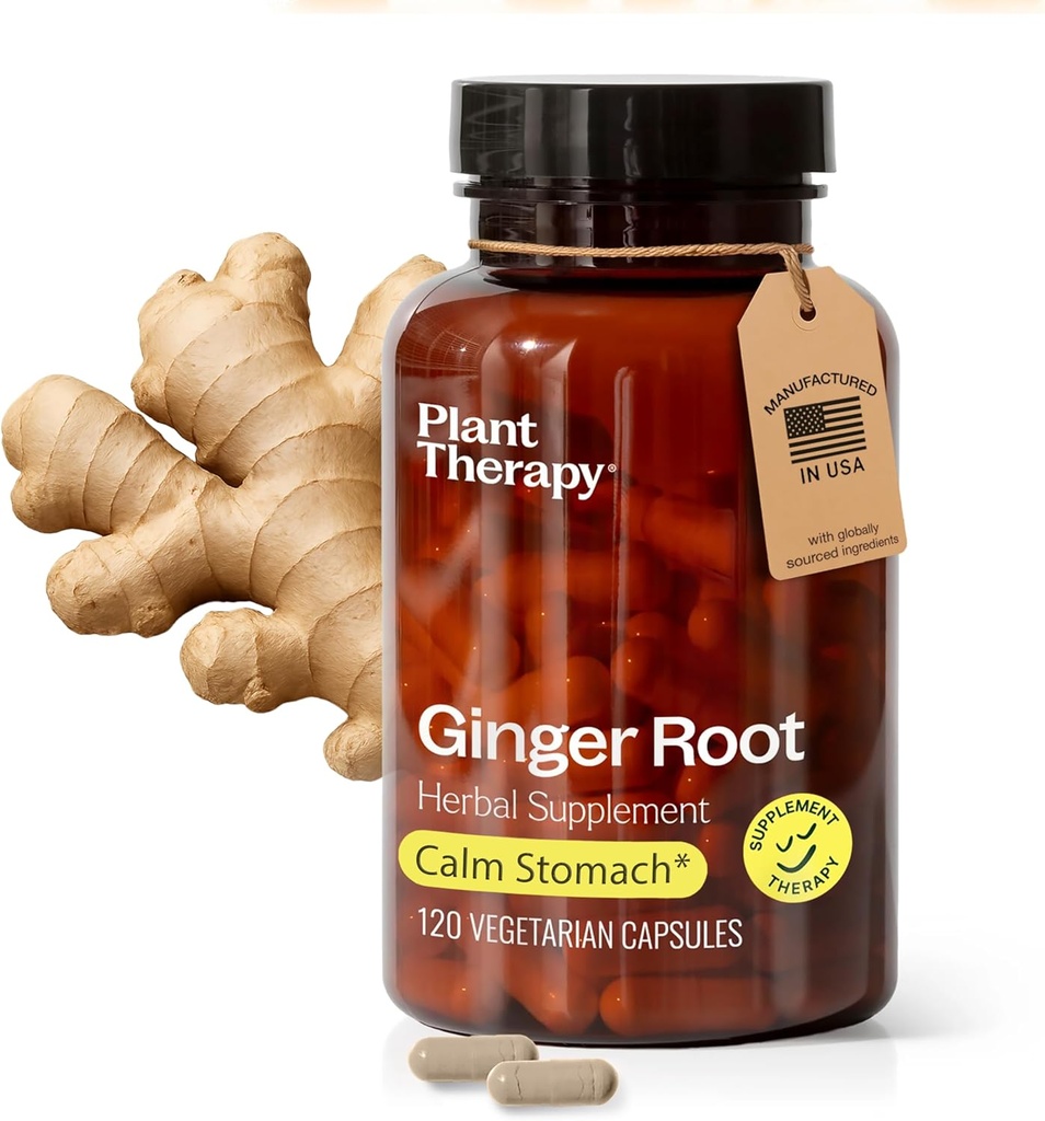 Plant Therapie Gember wortel Capsules geproduceerd in USA 4 Maand Supply Kalmt Upset Maag, Ondersteunt Digestieve Immune Health, Potent Extract Supplementen voor Vrouwen & Mannen 120 Vegetarische Capsule