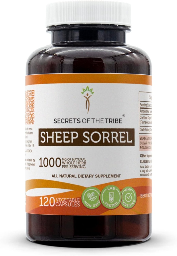 Geheimen van de stam Schapen Sorrel 120 capsules, 1000 mg, Schapen Sorrel (Rumex Acetosella) Gedroogde Kruiden (120 capsules)