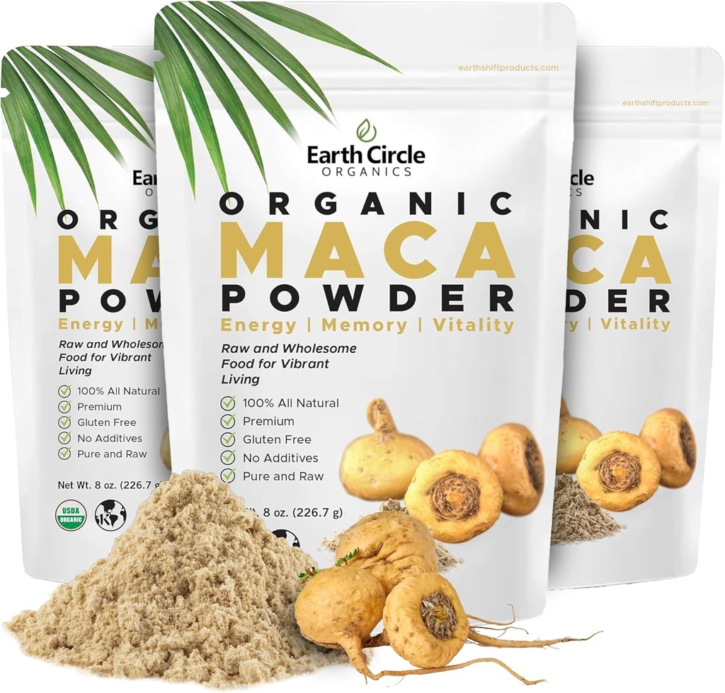 Earth Circle Organics Yellow Maca Root Powder, Natural Superfood, helpt met energie, gewicht, en vrouwen vruchtbaarheid - Vegan - 8 Ounce (Pack of 3)