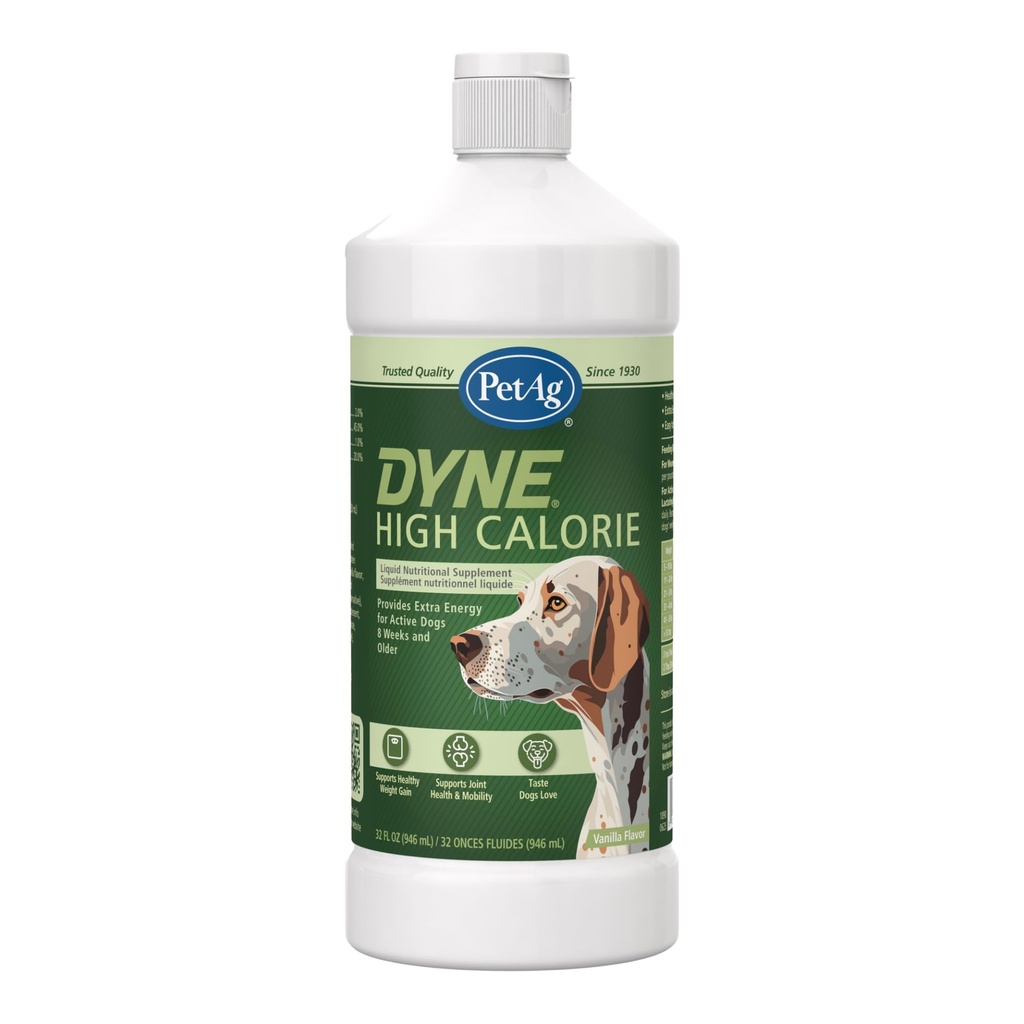 PetAg Dyne High Calorie Liquid Nutritional Supplement voor honden & Puppies 8 weken en ouder - 32 oz - Ondersteunt prestaties en duurzaamheid - Zoete Vanille smaak
