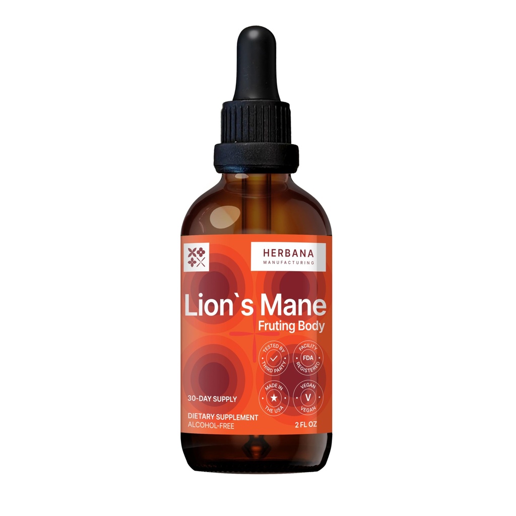 Lion's Mane 2 fl oz Liquid Extract - Natural Mushroom Drops - Tinctuur voor Hersenen, Geheugen, Geestelijke Helderheid & Focus - Immune Support - Hoge Potentie Formule - 30 Dagen Levering