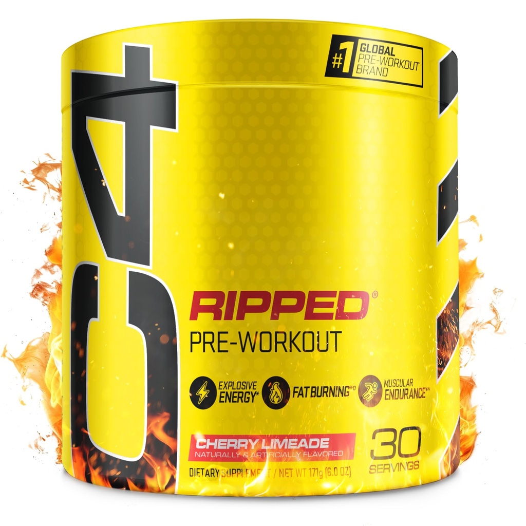 C4 Ripped Pre Workout Powder for Energy, Beta Alanine, Zero Sugar Energy Supplement Preworkout voor mannen en vrouwen - 150mg Cafeïne + Creatine-Free - Cherry Limeade - 30 porties