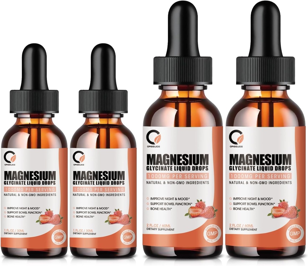 Magnesium Glycinate Liquid Drops, 1000 mg Liquid Magnesium Supplement met Bromelain, Vitamine B6 C D, Hoge Absorptie Magnesium Complex voor Nacht, Spier & Energie Ondersteuning