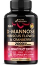 D-Mannose 2000mg met Cranberry & Hibiscus - Klinisch geteste sterkte voor urinetrekgezondheid - Supplement voor vrouwen - Blader, lever & Microflora Ondersteuning - Made in USA - Vegan, 120 Capsules