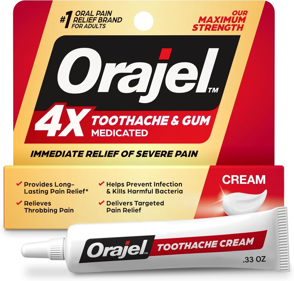 Orajel 4X voor tandpijn en tandvleespijn: ernstige crèmebuis 0,33oz- van het merk Oral Pain Relief