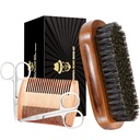 Sosoon Boar Bristle Beard Grooming Set voor mannen - Rechthoekige borstel, Comb, 2 snor schaar, Reistas