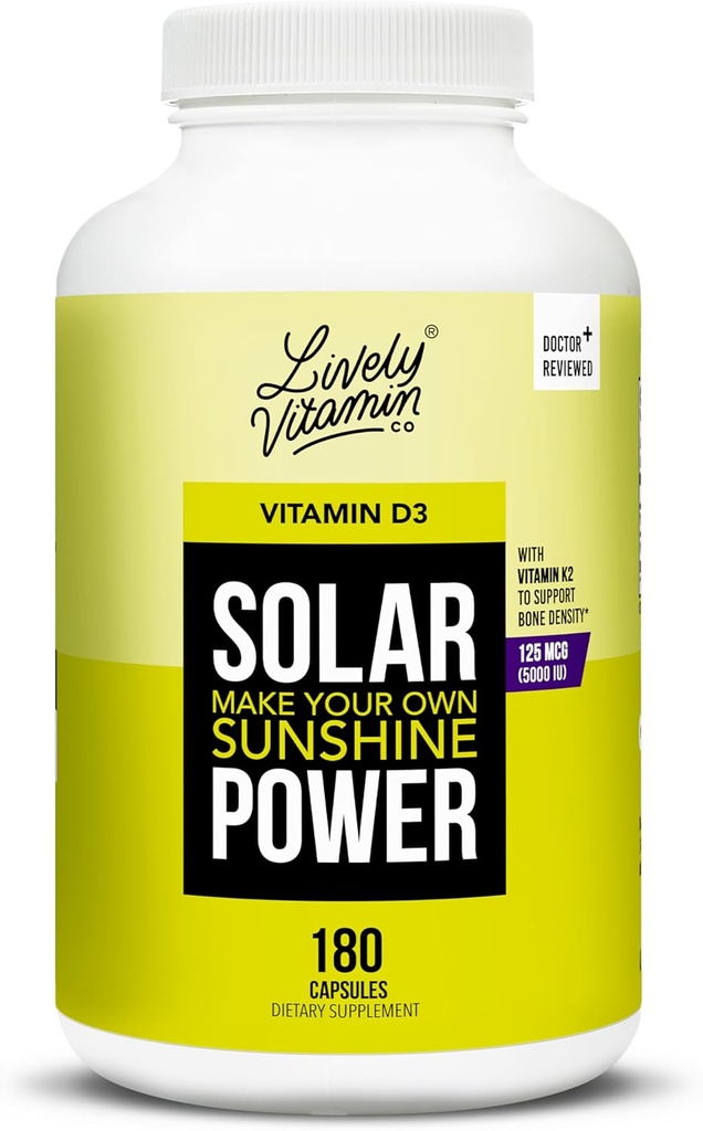 LEVEND VITAMINE CO. Zonnevermogen Vitamine D3 5000 ie - Gepatenteerde Vitamine K - MK7 - Immuunbalans - Hersenfunctie - Mood - Hart - Stress - 180 Tel.
